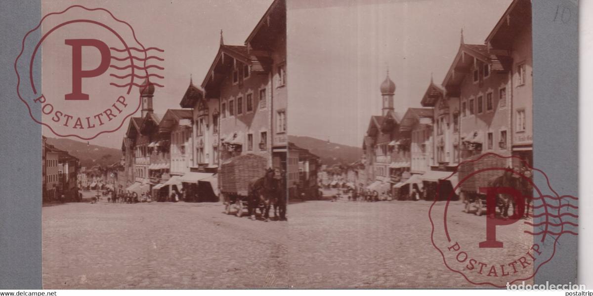 Photographie ancienne: ATTELAGE Bad T&ouml;lz Germany DEUTSCHLAND Baviera BAVARIA VIN BIERRE +-17*9CM ESTEREOSCOPICA STEREOSC