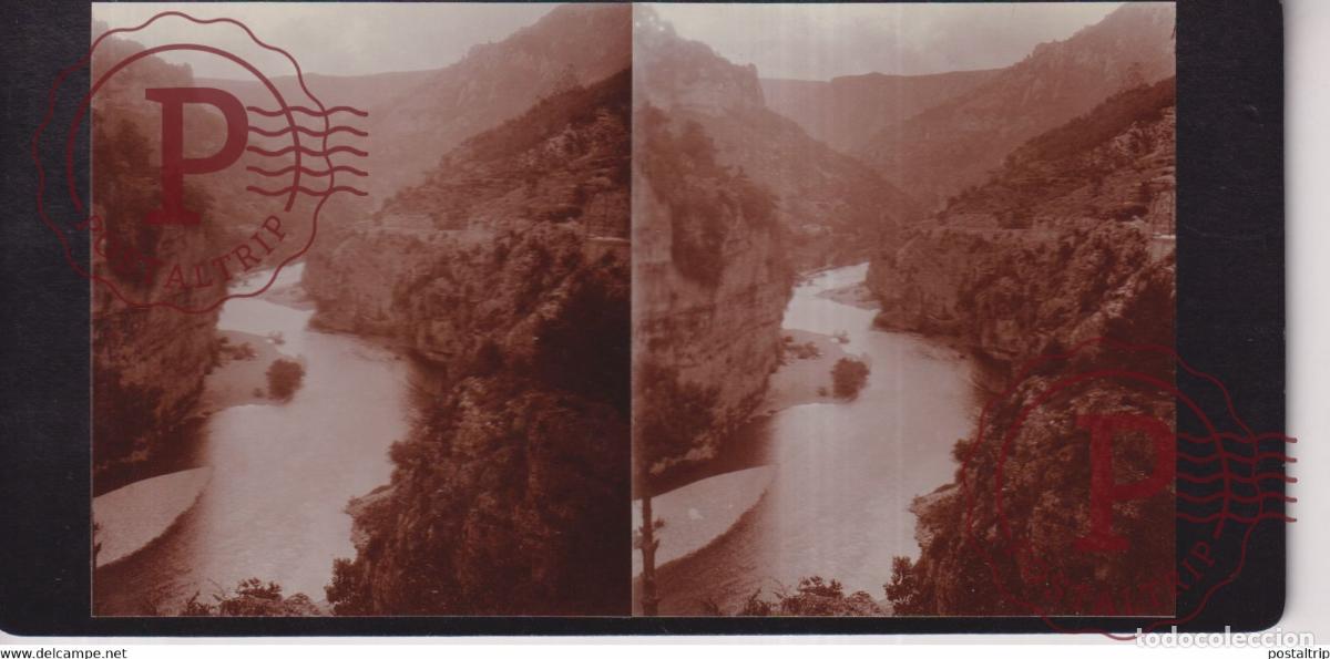 Photographie ancienne: Gorges du Tarn 1911 48 Loz&egrave;re FRANCIA AUVERGNE PRADES ST EUEMIE +-17*9CM ESTEREOSCOPICA STEREOSCO
