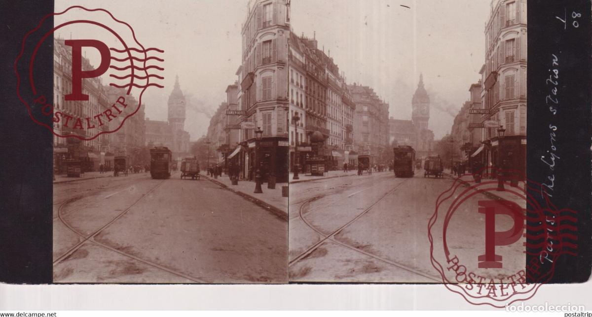 Photographie ancienne: PARIS 12. Gare de Lyon TRAMWAY TRAM FRANCE +-17*9CM ESTEREOSCOPICA STEREOSCOPIC francestereo