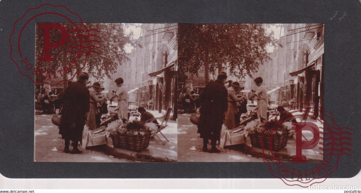 Photographie ancienne: Draguignan VAR 83 MARCHE FLEURS MERCADILLO FRANCE +-17*9CM ESTEREOSCOPICA STEREOSCOPIC francestereo