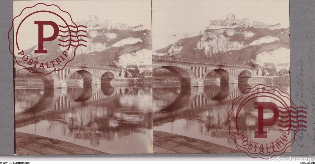 Alte Fotografie: 1907 LES ANDELYS Ch&acirc;teau Gaillard PONT 27 Eure FRANCE +-17*10CM ESTEREOSCOPICA STEREOSCOPIC francest