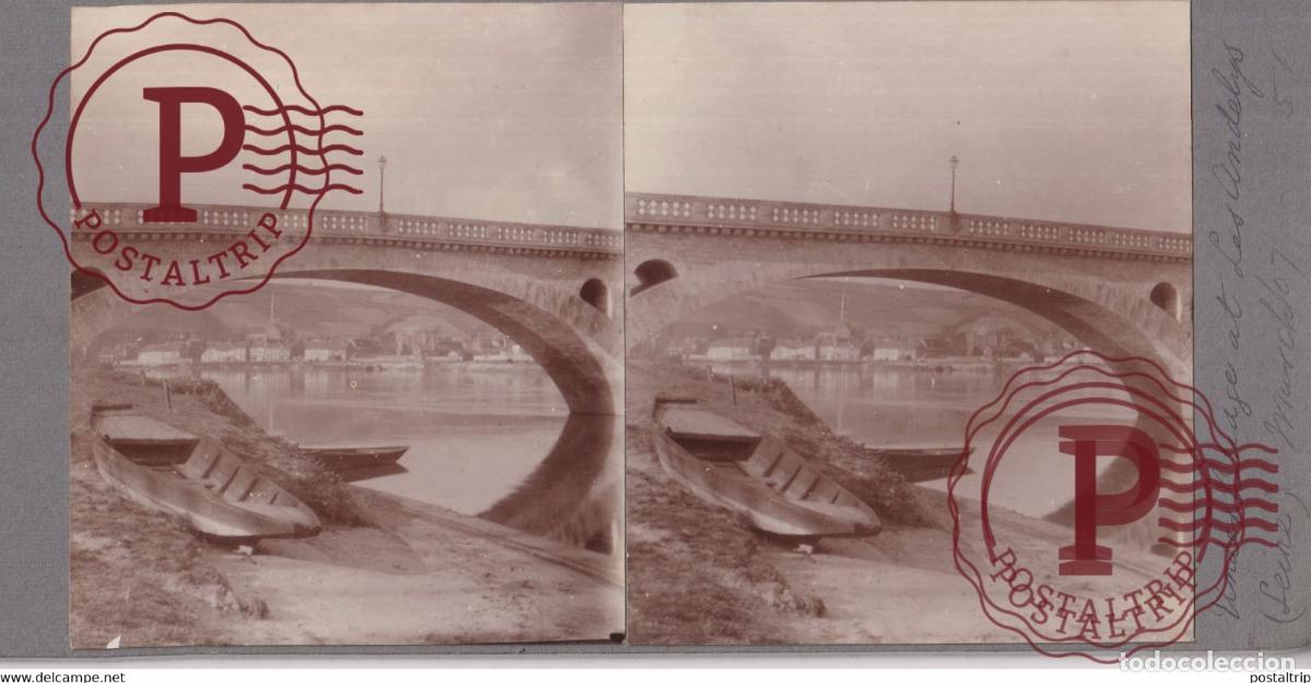 Alte Fotografie: EURE 27 - LES ANDELYS - le pont de louviers 1907 SEINE +-17*9CM ESTEREOSCOPICA STEREOSCOPIC frances