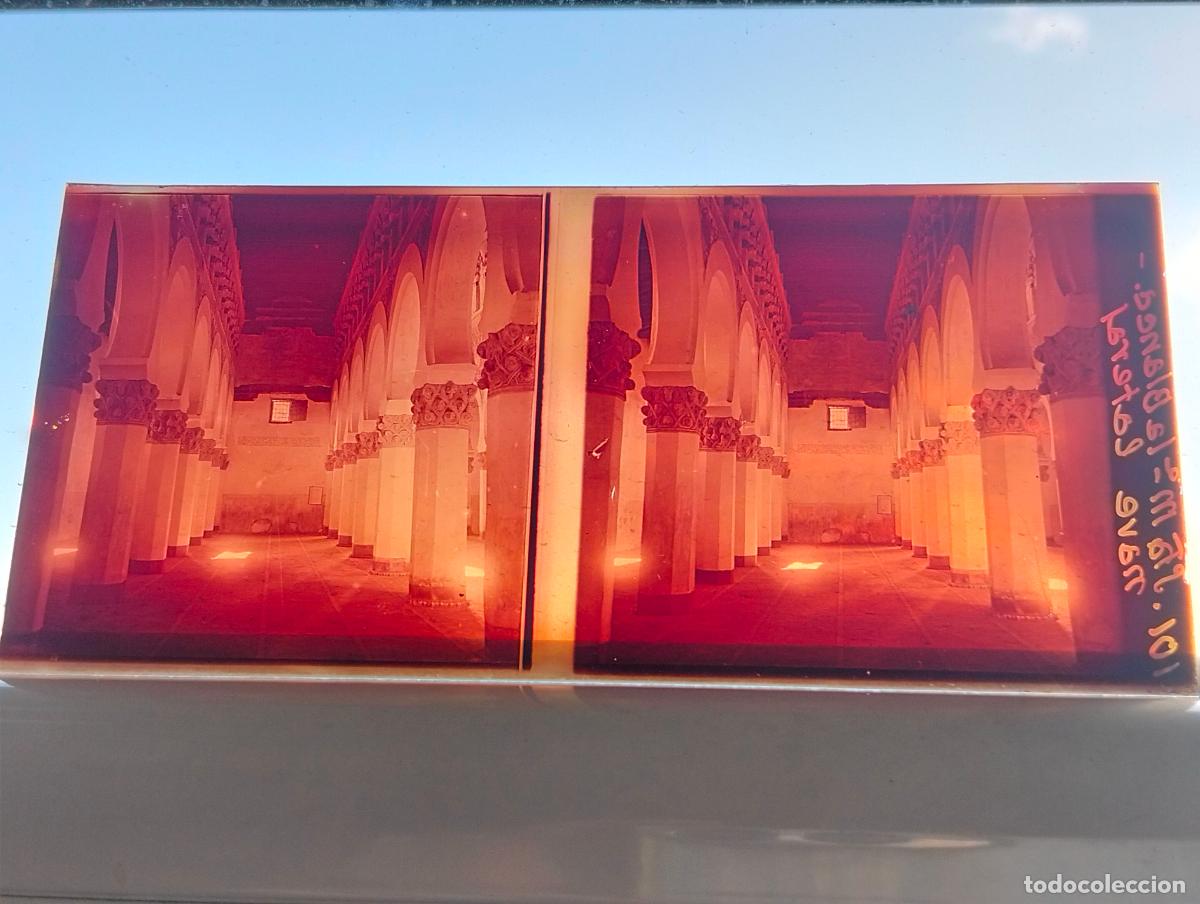 Fotograf&iacute;a antigua: TOLEDO SANTA MARIA LA BLANCA VISTA ESTEREOSCOPICA EN CRISTAL 5,8 X 13 CM