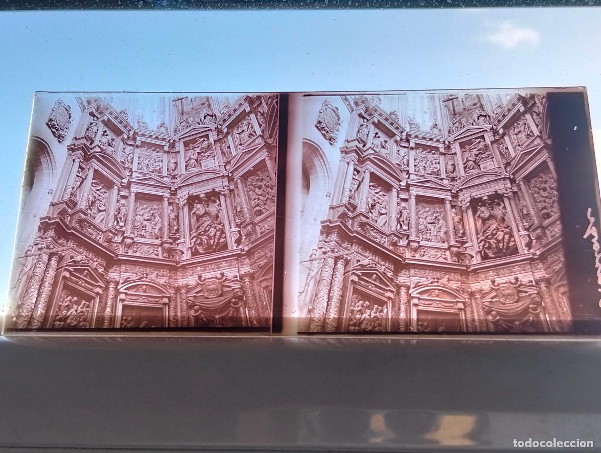Fotograf&iacute;a antigua: ASTORGA CATEDRAL RETABLO VISTA ESTEREOSCOPICA EN CRISTAL 5,8 X 13 CM