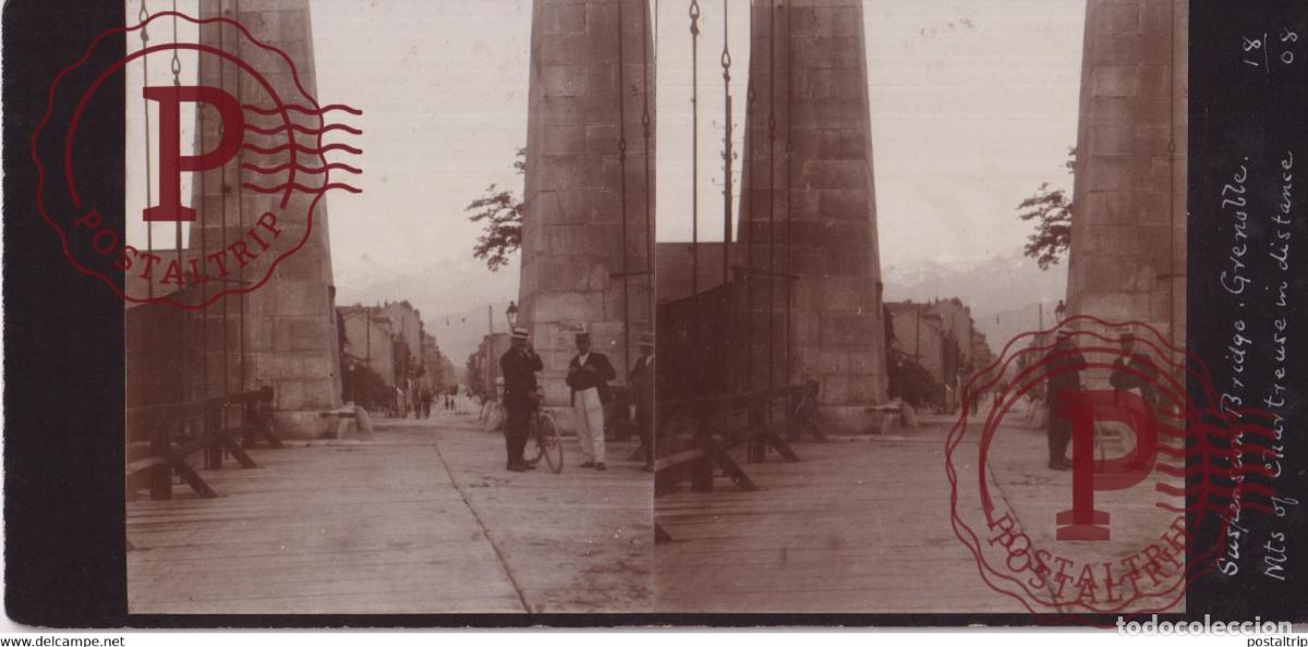 Fotograf&iacute;a antigua: 38 Is&egrave;re Grenoble PONT CHARTREUSE 1908 FRANCE BICI VELO FIETS +-17*9CM ESTEREOSCOPICA STEREOSCOPI