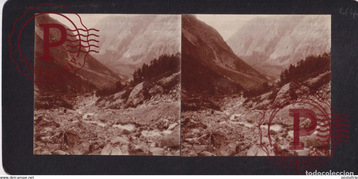 Fotograf&iacute;a antigua: 38] Is&egrave;re VENEON VALLEE BOURG DOISANS A ST CHRISTOPHE MT BLANC +-17*9CM ESTEREOSCOPICA STEREOSCO
