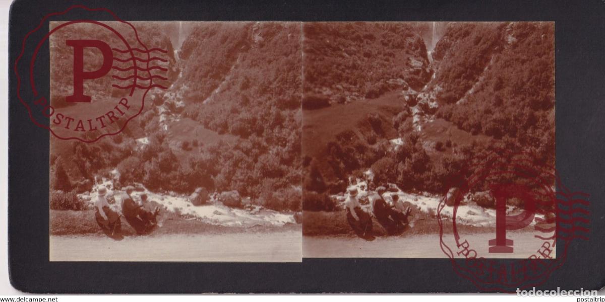 Fotografia antica: GAVERNIE CHUTE WATERFALL 65 Hautes Pyr&eacute;n&eacute;es FRANCE +-17*9CM ESTEREOSCOPICA STEREOSCOPIC franceste