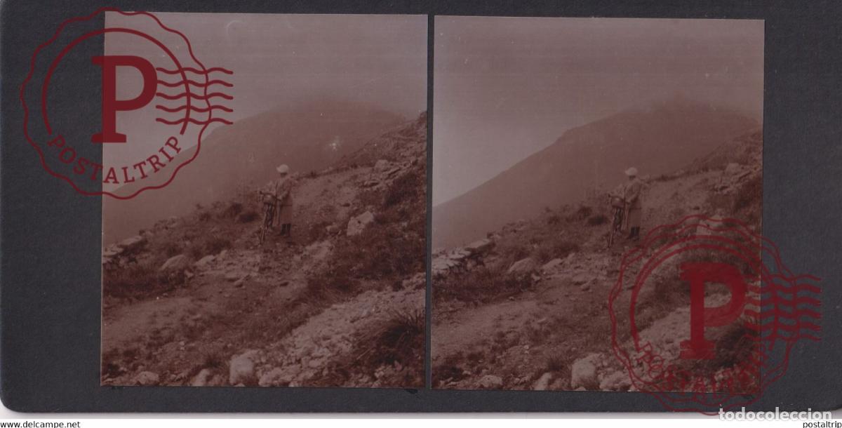 Fotograf&iacute;a antigua: LE PAS DE PEYROL MANDAILLES RUE BICI VELO FIETS 15] Cantal AUVERGNE +-17*9CM ESTEREOSCOPICA STEREO