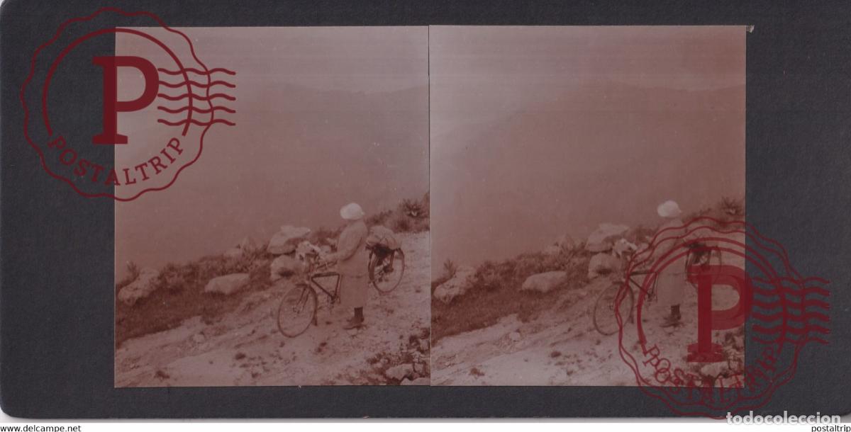 Fotograf&iacute;a antigua: CYCLE TOUR BICI VELO MANDAILLES PAS DE PEYROL AUVERGNE FRANCE +-17*9CM ESTEREOSCOPICA STEREOSCOPIC