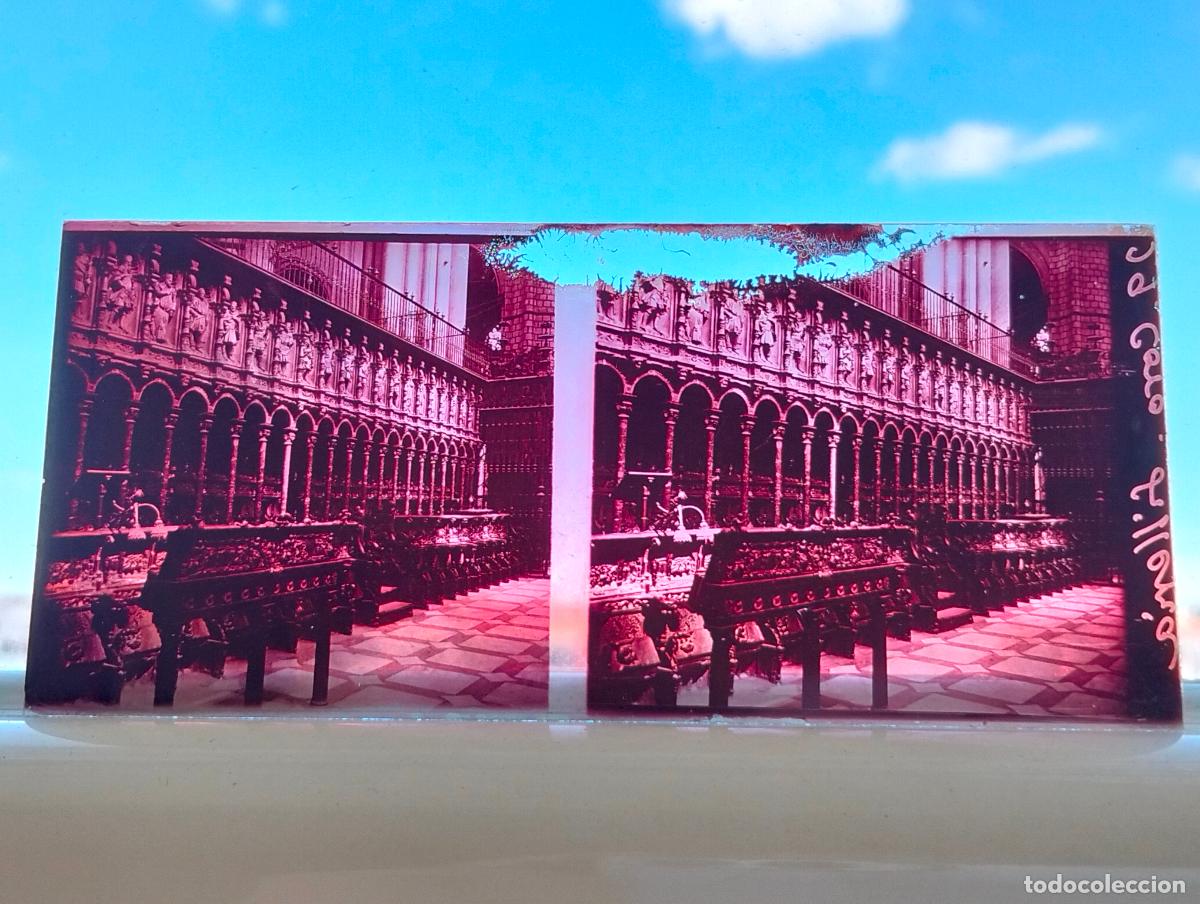 Fotograf&iacute;a antigua: TOLEDO CATEDRAL CORO VISTA ESTEREOSCOPICA EN CRISTAL 5,8 X 13 CM