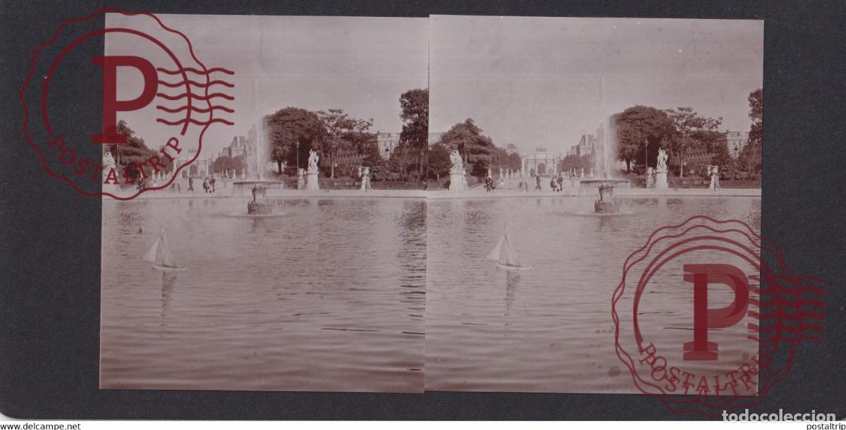 Fotograf&iacute;a antigua: PARIS JARDIN TUILERIES ARC DE TRIOMPHE FRANCE +-17*9CM ESTEREOSCOPICA STEREOSCOPIC francestereo
