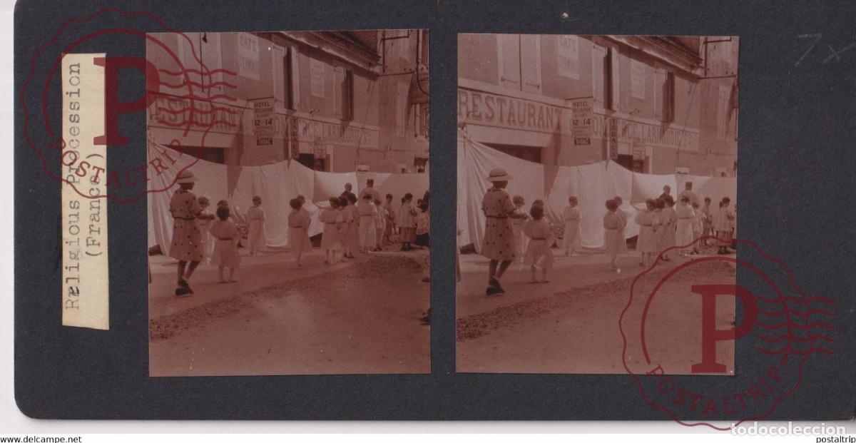 Antique Photography: 46] Lot Rocamadour PROCESSION FRANCE +-17*9CM ESTEREOSCOPICA STEREOSCOPIC francestereo