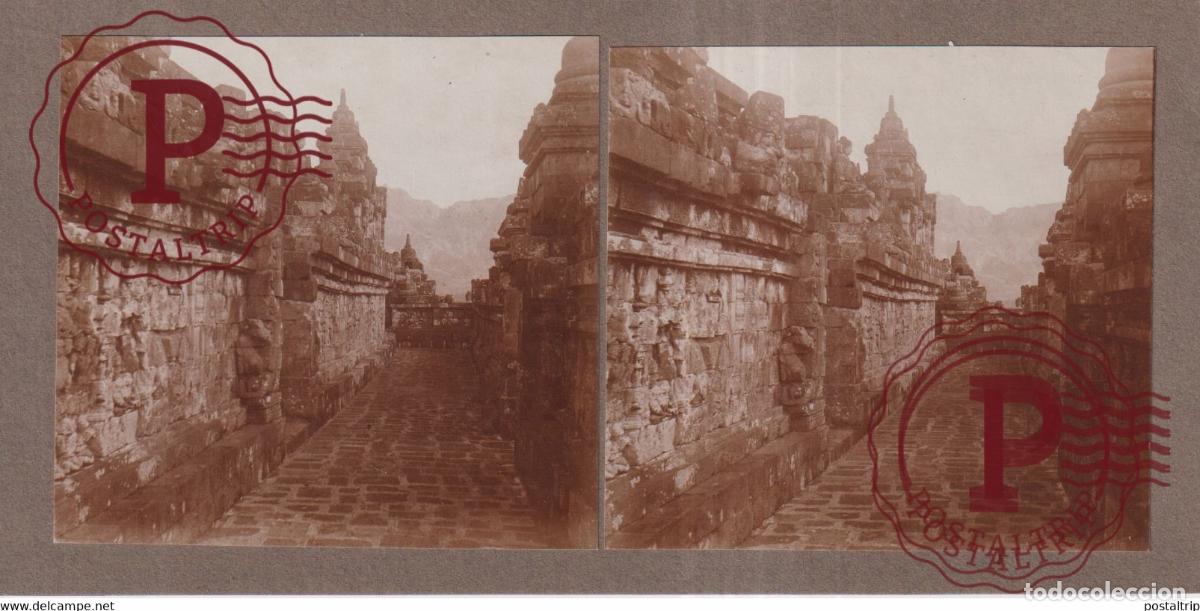 Fotografia antica: GANG BOEROEBOEDOER MERAPI ASIA INDONESIE INDONESIA Dutch East Indies +-18*9CM ESTEREOSCOPICA STEREOS