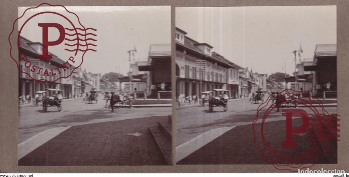Alte Fotografie: BANDOENG HOEK SOCIETEIT ASIA INDONESIE INDONESIA Dutch East Indies +-18*9CM ESTEREOSCOPICA STEREOSC