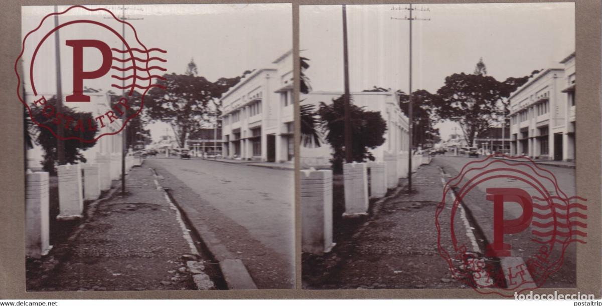 Alte Fotografie: BANDOENG KATJAZ WETAN GROOTE POSTWEG ASIA INDONESIE INDONESIA Dutch East Indies +-18*9CM ESTEREOSC
