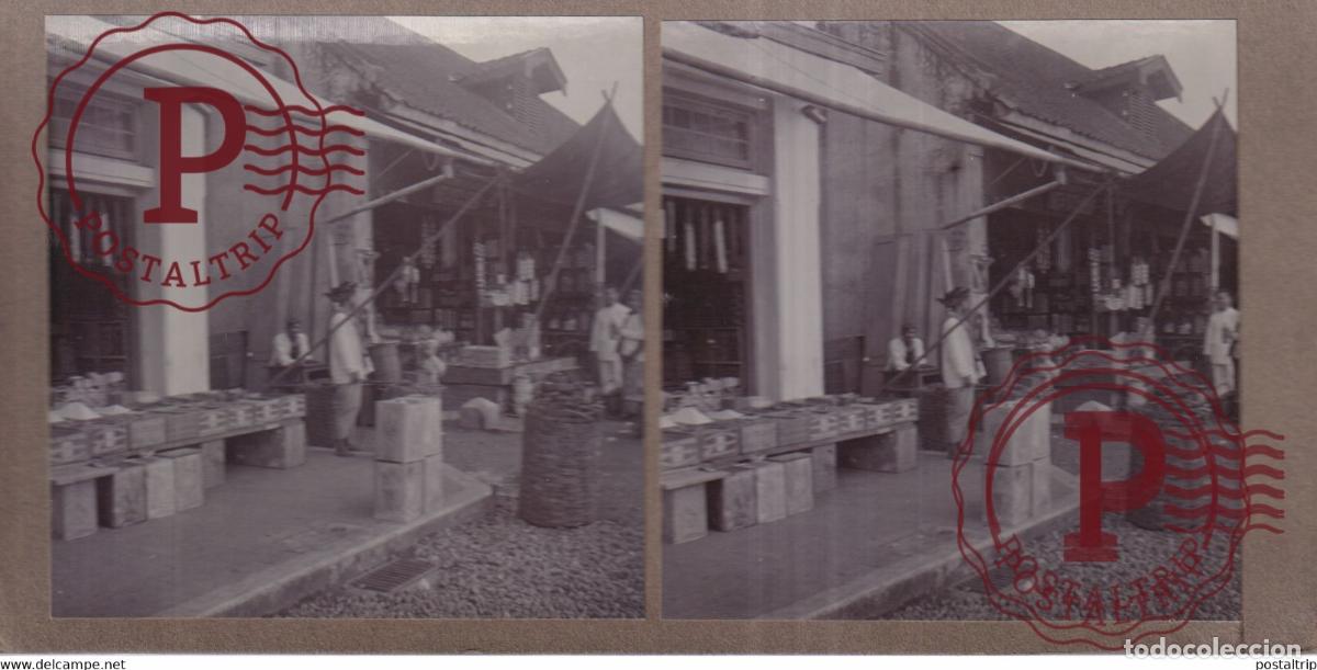 Alte Fotografie: BANDOENG CHINEESCHE TOKO SHOPFRONT ASIA INDONESIE INDONESIA Dutch East Indies +-18*9CM ESTEREOSCOPI