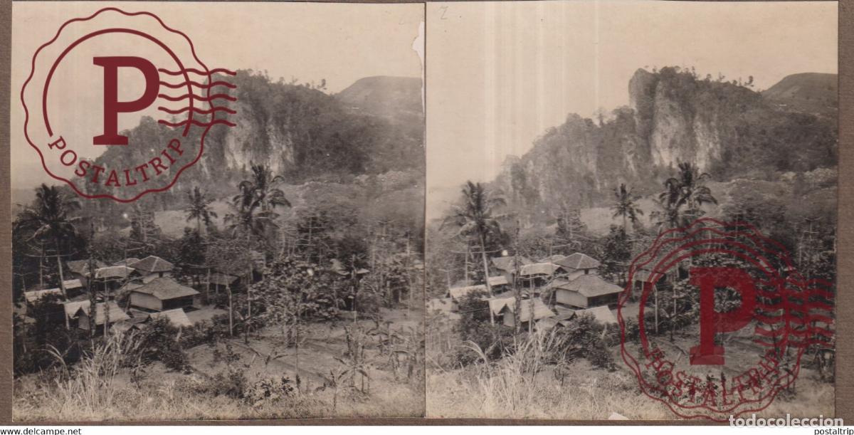 Alte Fotografie: GOENOENG MISSIGIT PADALARANG 1925 ASIA INDONESIE INDONESIA Dutch East Indies +-18*9CM ESTEREOSCOPICA