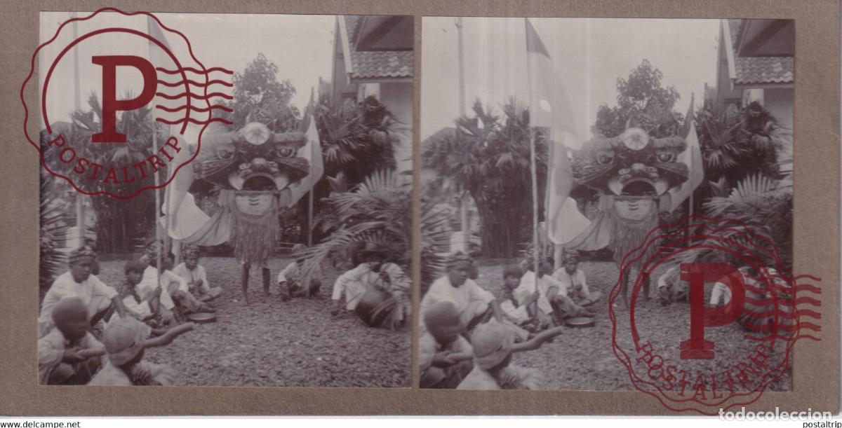 Alte Fotografie: CHINEESE DRAAK LIONG ASIA INDONESIE INDONESIA Dutch East Indies +-18*9CM ESTEREOSCOPICA STEREOSCOPI