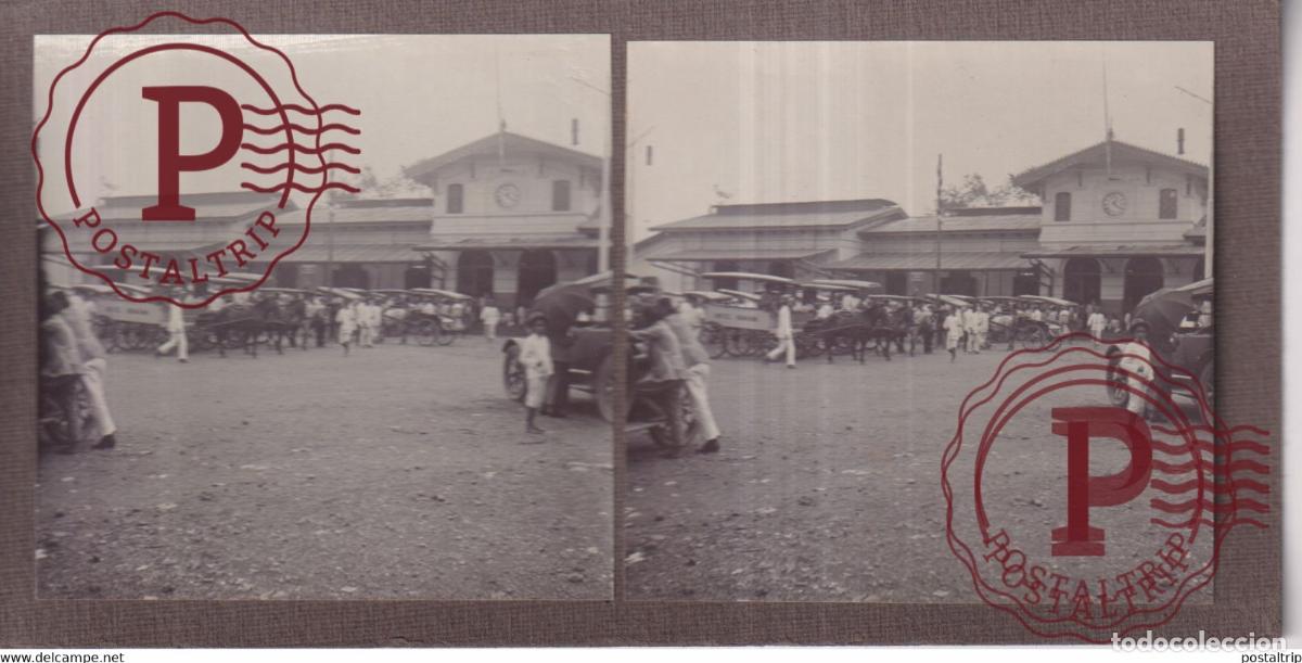 Alte Fotografie: STATION BANDOENG RAILWAY STATION TREN ASIA INDONESIE INDONESIA Dutch East Indies +-18*9CM ESTEREOS