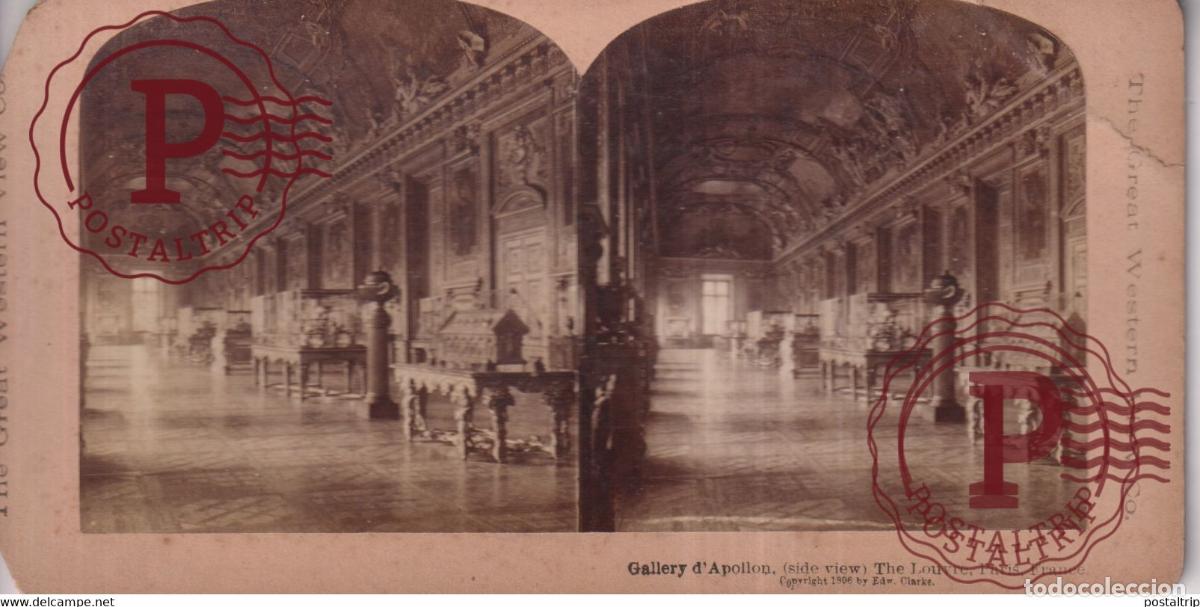 Alte Fotografie: GALLERY DAPOLLON THE LOUVRE PARIS FRANCE THE GREAT WESTERN VIEW Co. +-17.5*9CM ESTEREOSCOPICA ST