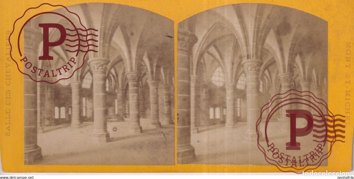 Alte Fotografie: SALLE DES CHEVALIERS MONT ST MICHEL +-18*9CM ESTEREOSCOPICA STEREOSCOPIC