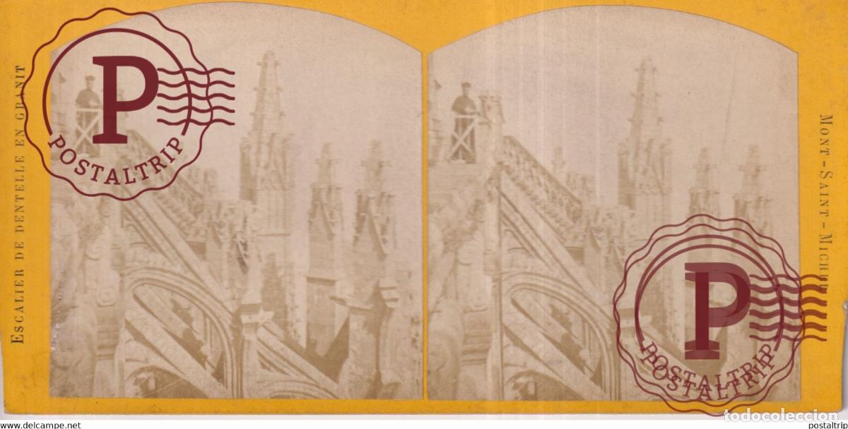 Alte Fotografie: ESCALIER DE DENTELLE EN GRANIT MONT ST MICHEL +-18*9CM ESTEREOSCOPICA STEREOSCOPIC