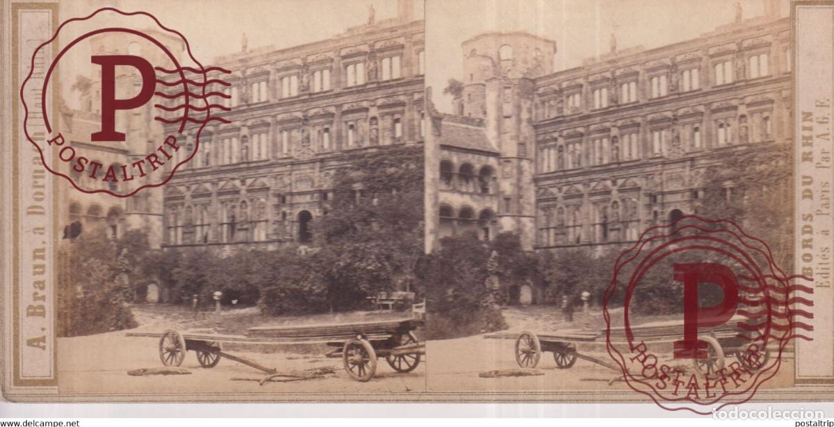 Fotograf&iacute;a antigua: CH&Acirc;TEAU DE HEIDELBERG FA&Ccedil;ADE DU PALAIS DOTHON HENRI BORDS DU RHIN A. BRAUN +-17.5*8.5CM ESTEREOSCO