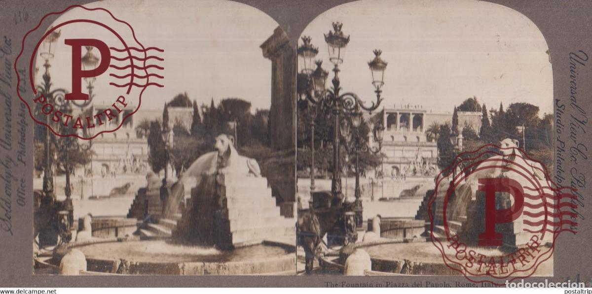 Fotograf&iacute;a antigua: The Fountain in Piazza del Papolo Italia Italy Italie Roma +-17.5*8.5CM ESTEREOSCOPICA STEREOSCOPIC