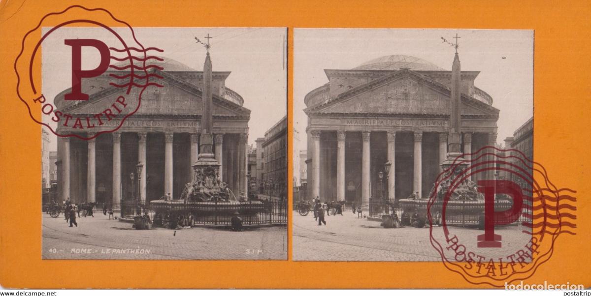 Alte Fotografie: Le Pantheon Rome Italia Italy Italie Roma +-17.5*8.5CM ESTEREOSCOPICA STEREOSCOPIC