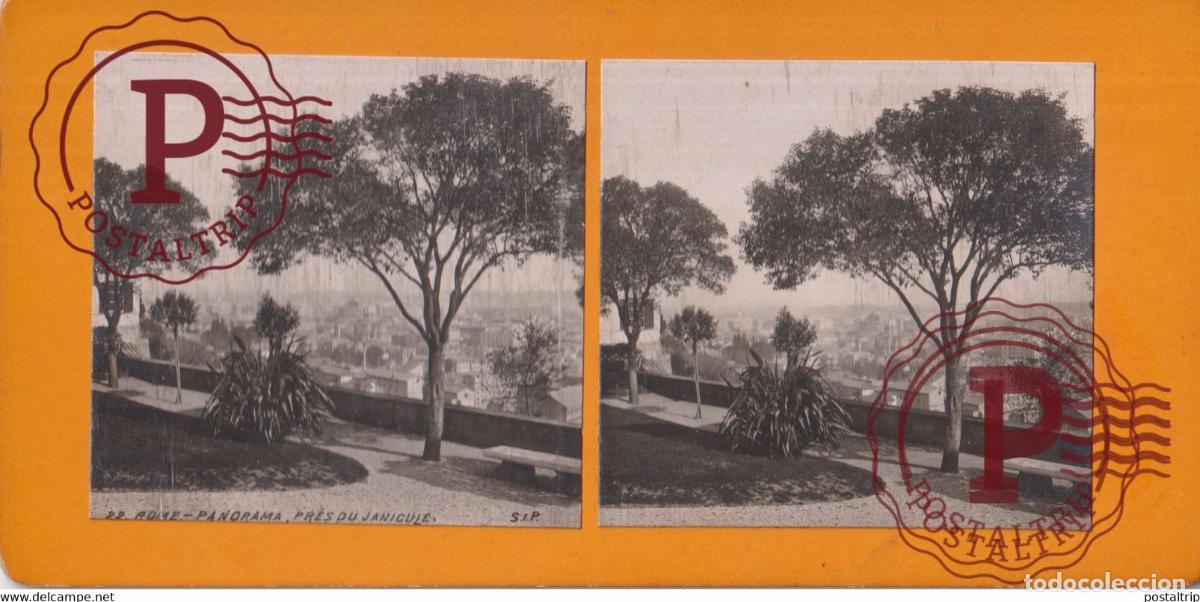 Fotografia antica: Panorma Pres du Janicule Rome Italia Italy Italie Roma +-17.5*8.5CM ESTEREOSCOPICA STEREOSCOPIC