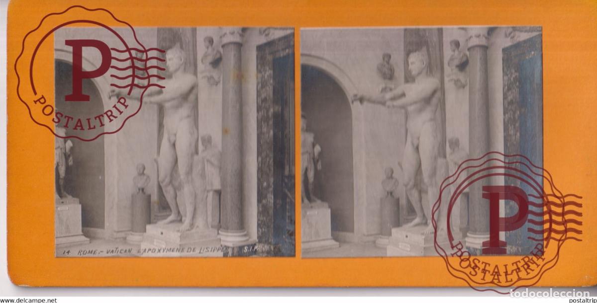Fotografia antica: Vatican LApoxymene De Lisippe Rome Italia Italy Italie Roma +-17.5*8.5CM ESTEREOSCOPICA STEREOSCOPI