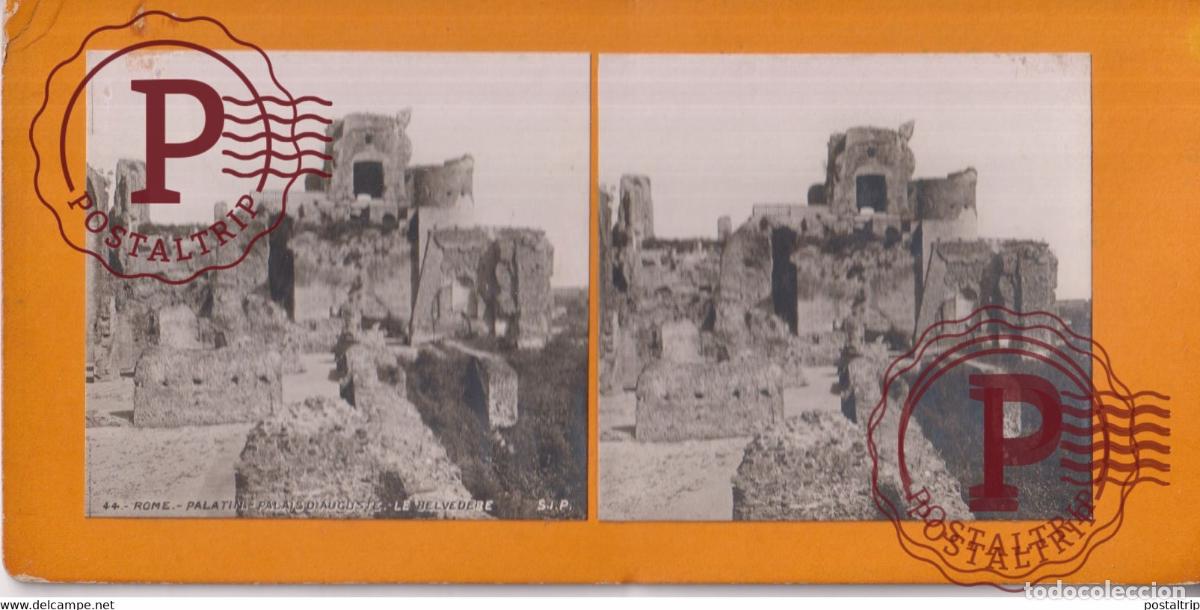 Fotografia antica: Palaus D Auguste le Belvedebe Rome Italia Italy Italie Roma +-17.5*8.5CM ESTEREOSCOPICA STEREOSCOPI