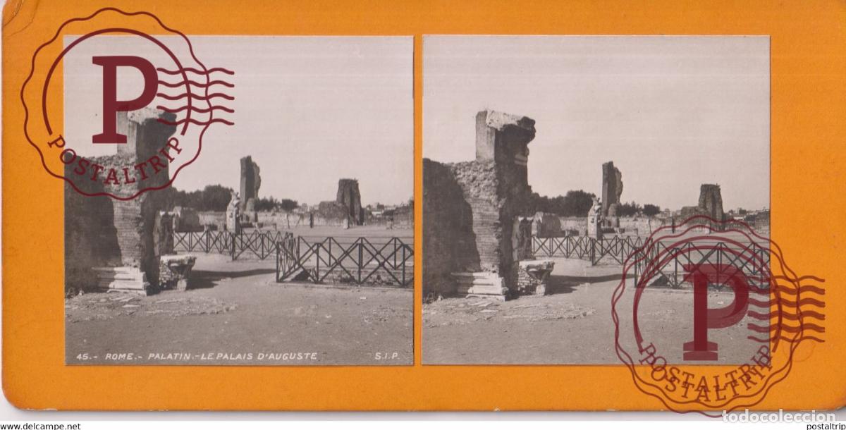 Alte Fotografie: Palatin Le Palais DAuguste Rome Italia Italy Italie Roma +-17.5*8.5CM ESTEREOSCOPICA STEREOSCOPIC