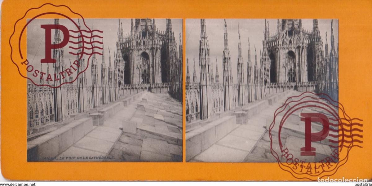 Alte Fotografie: Le Toit de la Cathedrale Milan Italia Italy Italie Lombardie +-17.5*8.5CM ESTEREOSCOPICA STEREOSCOP