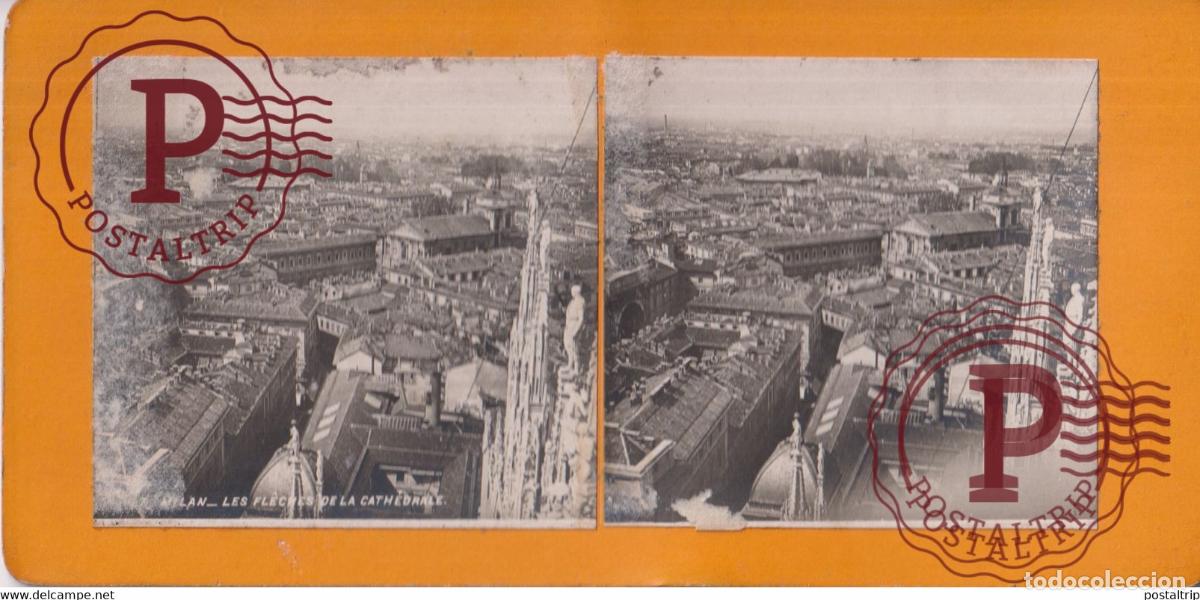 Alte Fotografie: Les Fleches de la Cathedrale Milan Italia Italy Italie Lombardie +-17.5*8.5CM ESTEREOSCOPICA STEREO
