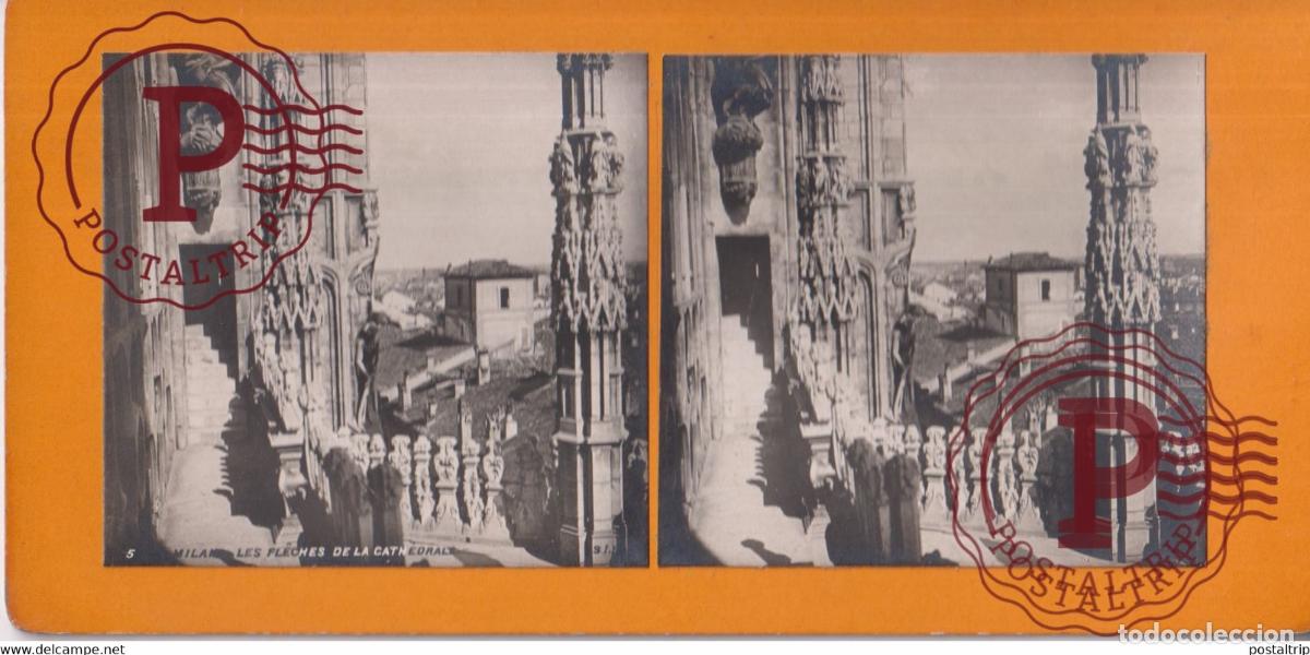Fotograf&iacute;a antigua: Les Fleches de la Cathedrale Milan Italia Italy Italie Lombardie +-17.5*8.5CM ESTEREOSCOPICA STEREO