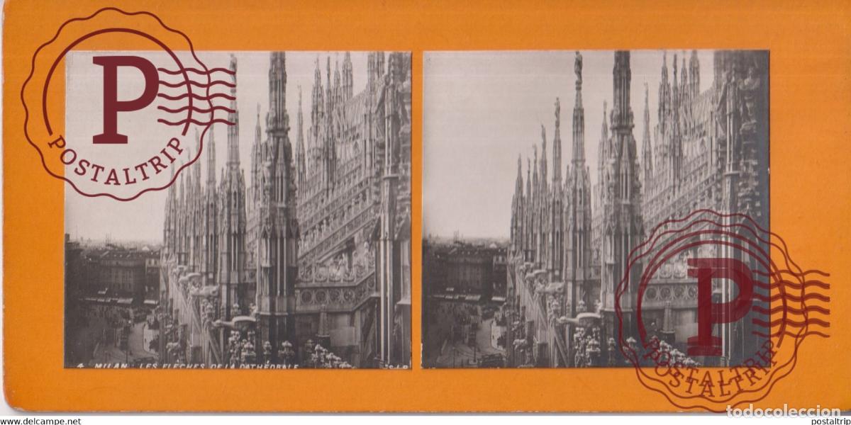 Fotograf&iacute;a antigua: Les Fleches de la Cathedrale Milan Italia Italy Italie Lombardie +-17.5*8.5CM ESTEREOSCOPICA STEREO