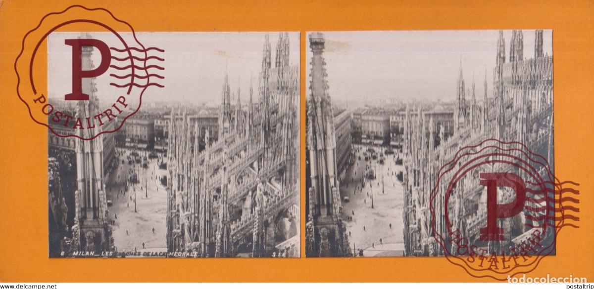 Fotograf&iacute;a antigua: Les Fleches de la Cathedrale Milan Italia Italy Italie Lombardie +-17.5*8.5CM ESTEREOSCOPICA STEREOS