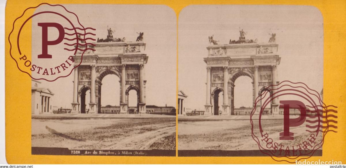 Fotograf&iacute;a antigua: Arc du Simplon Milan Italia Italy Italie Lombardie +-17.5*8.5CM ESTEREOSCOPICA STEREOSCOPIC