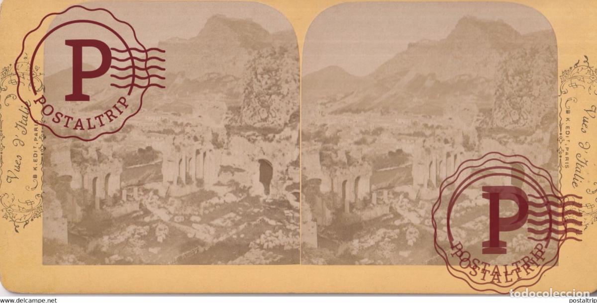 Fotograf&iacute;a antigua: Theatre de Taormina Sicile Italia Italy Italie +-17.5*8.5CM ESTEREOSCOPICA STEREOSCOPIC