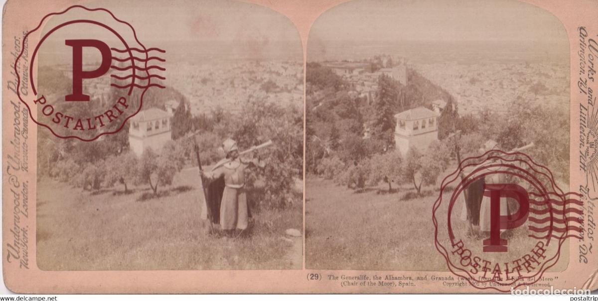 Fotograf&iacute;a antigua: ESPA&Ntilde;A. GRANADA. EL GENERALIFE Y LA ALHAMBRA DESDE LA SILLA DEL MORO.