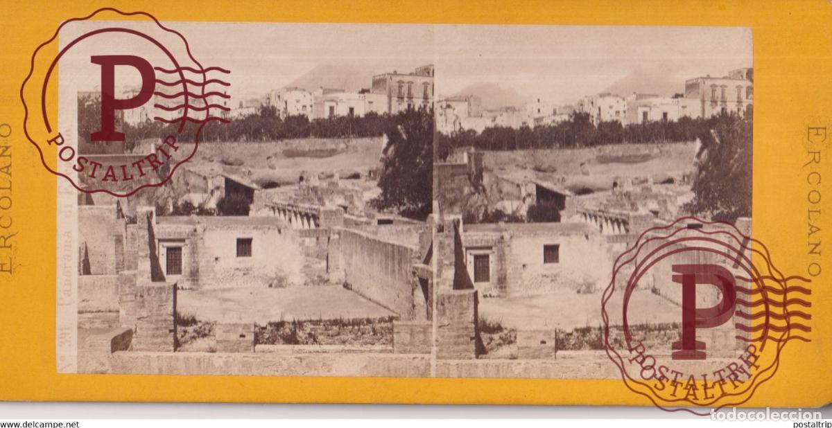 Fotograf&iacute;a antigua: Panorama de Ercolano Italia Italy Italie +-17.5*8.5CM ESTEREOSCOPICA STEREOSCOPIC