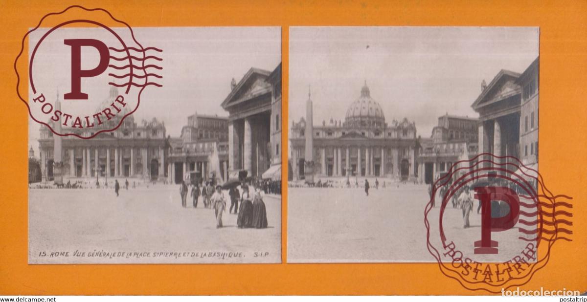 Photographie ancienne: Rome Vue Generale de la Place St. Pierre et Basilique Italia Italy Italie +-17.5*8.5CM ESTEREOSCOPI