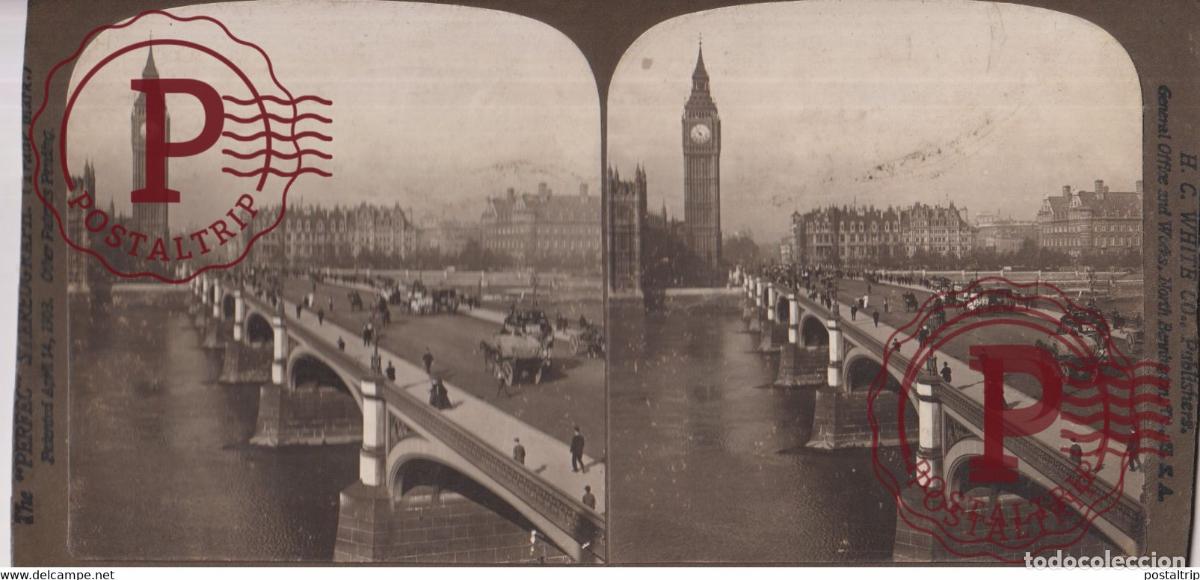 Fotograf&iacute;a antigua: WETMINSTER BRIDGE LONDON ENGLAND UK United Kingdom Reino Unido +-18*9CM ESTEREOSCOPICA STEREOSCOPI