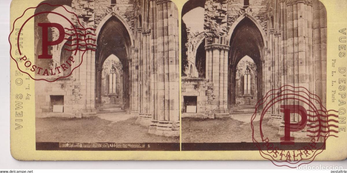 Fotograf&iacute;a antigua: RUINES INTERIEURES DE ABBAYE DE MELROSE SCOTLAND UK United Kingdom Reino Unido +-18*9CM ESTEREOSCOPI
