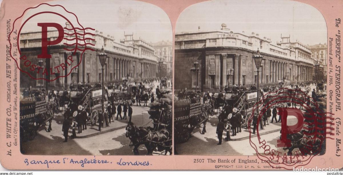 Fotograf&iacute;a antigua: THE BANK OF ENGLAND, LONDON BANQUE DANGLETERRE UK United Kingdom Reino Unido +-18*9CM ESTEREOSCOPIC