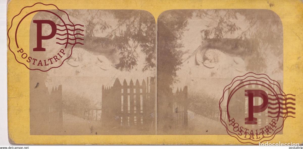 Fotograf&iacute;a antigua: LE LION DE LUCERNE MONUMENT SUIZA SUISSE SWITZERLAND +-18*9CM ESTEREOSCOPICA STEREOSCOPIC