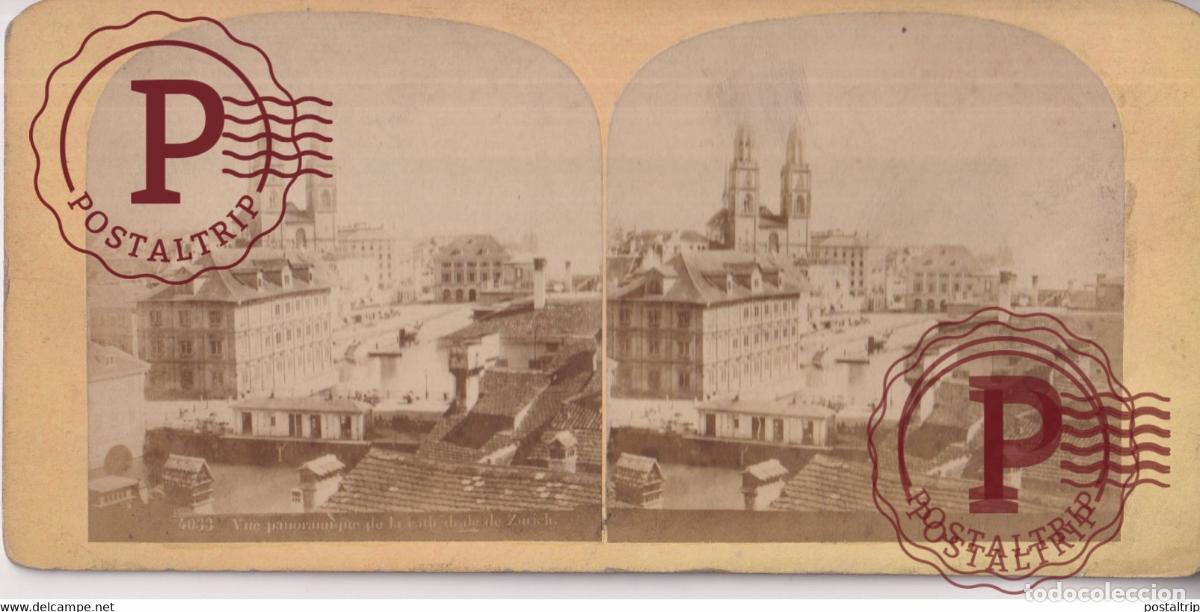 Fotograf&iacute;a antigua: VUE PANORAMIQUE DE LA CATH&Eacute;DRALE DE ZURICH SUIZA SUISSE SWITZERLAND +-18*9CM ESTEREOSCOPICA STEREO