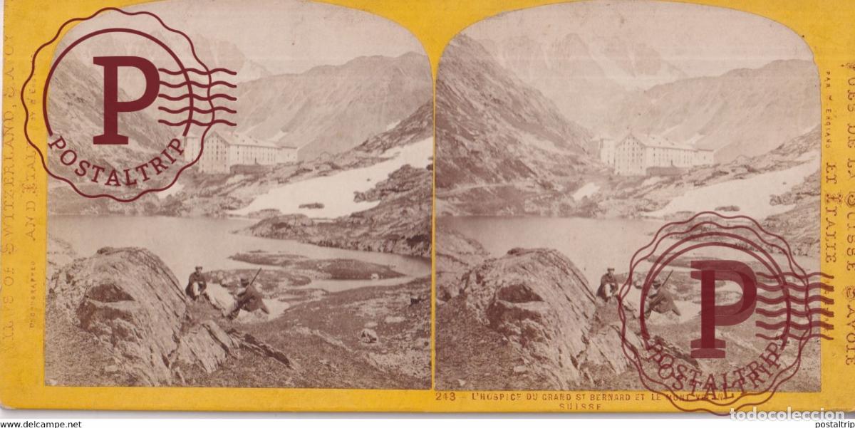 Fotograf&iacute;a antigua: LHOSPICE DU GRAND ST BERNARD ET LE MONT VELAN SUIZA SUISSE SWITZERLAND +-17.5*8.5cm ESTEREOSCOPIC