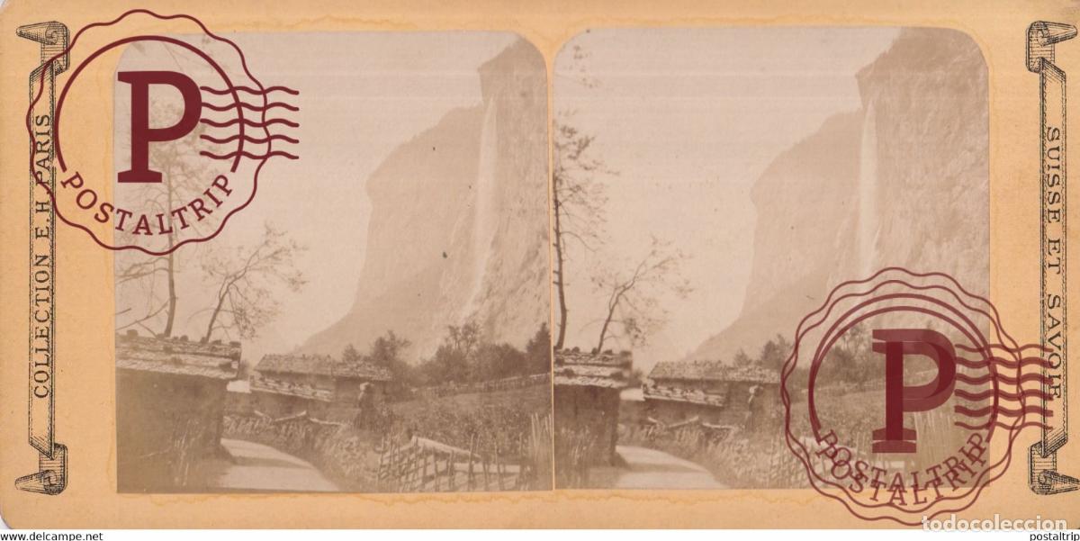 Fotograf&iacute;a antigua: CHUTE DE STAUBBACH HAUTE DE SUISSE SUIZA SWITZERLAND +-17.5*8.5cm ESTEREOSCOPICA STEREOSCOPIC